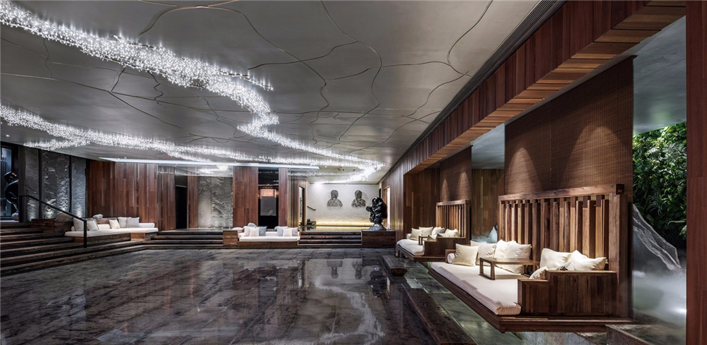 明谷行館新中式溫泉度假酒店大堂裝修實景圖